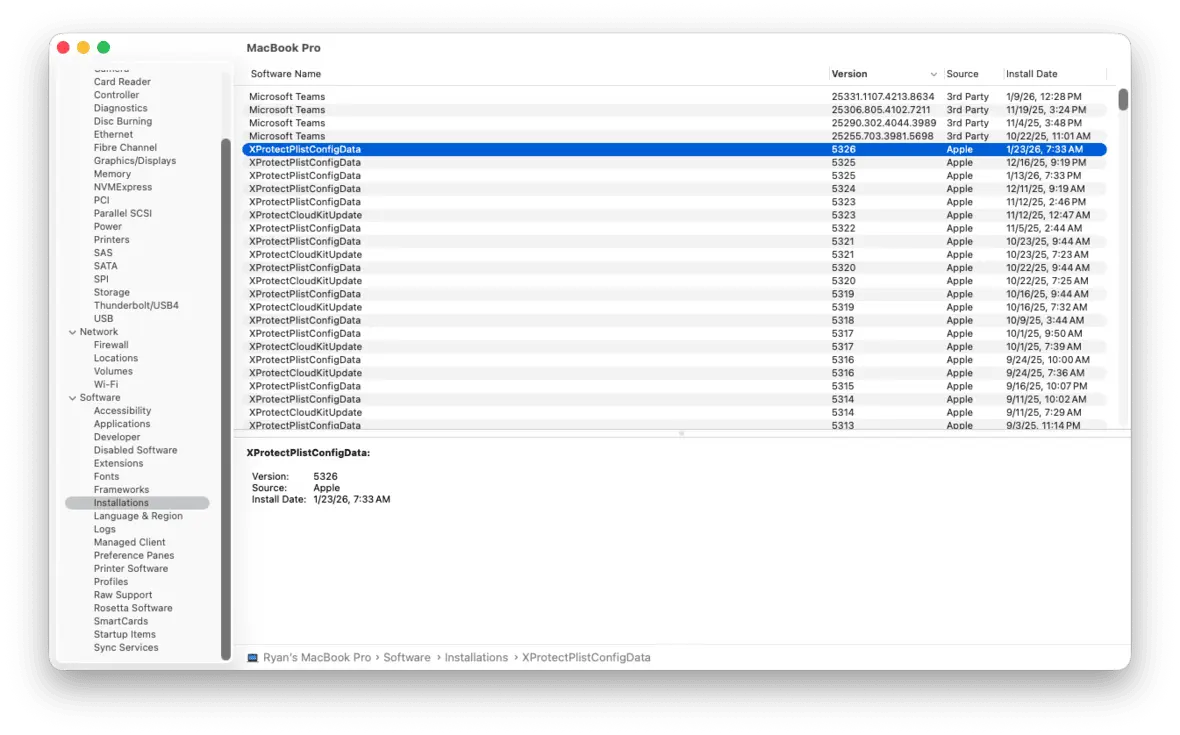 Screenshot of a Mac showing the lastest version of XProtect installed