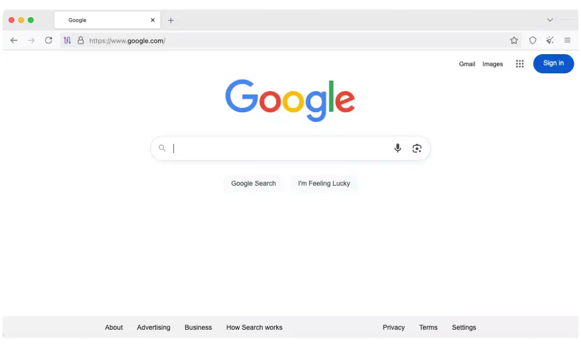 A screenshot of Google search engine on Tor Browser.
