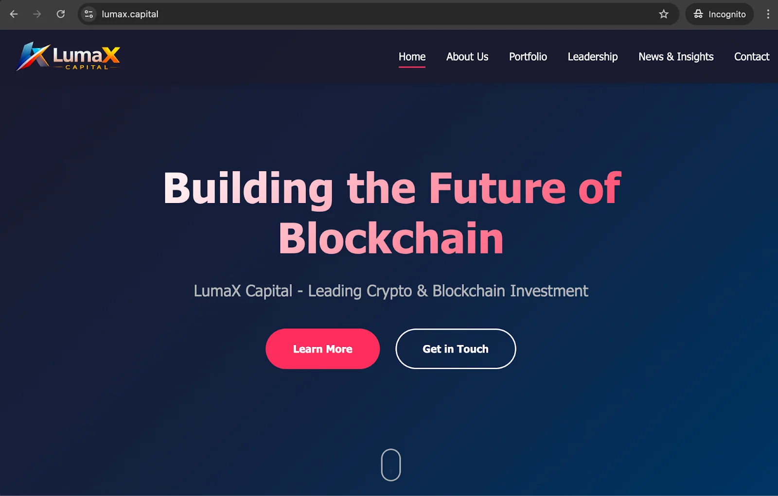 A screenshot of the Lumax Capital website.