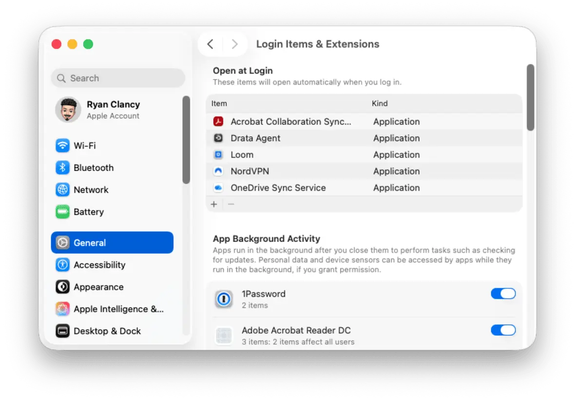 macOS Login Items settings can show suspicious apps that may launch automatically due to malware