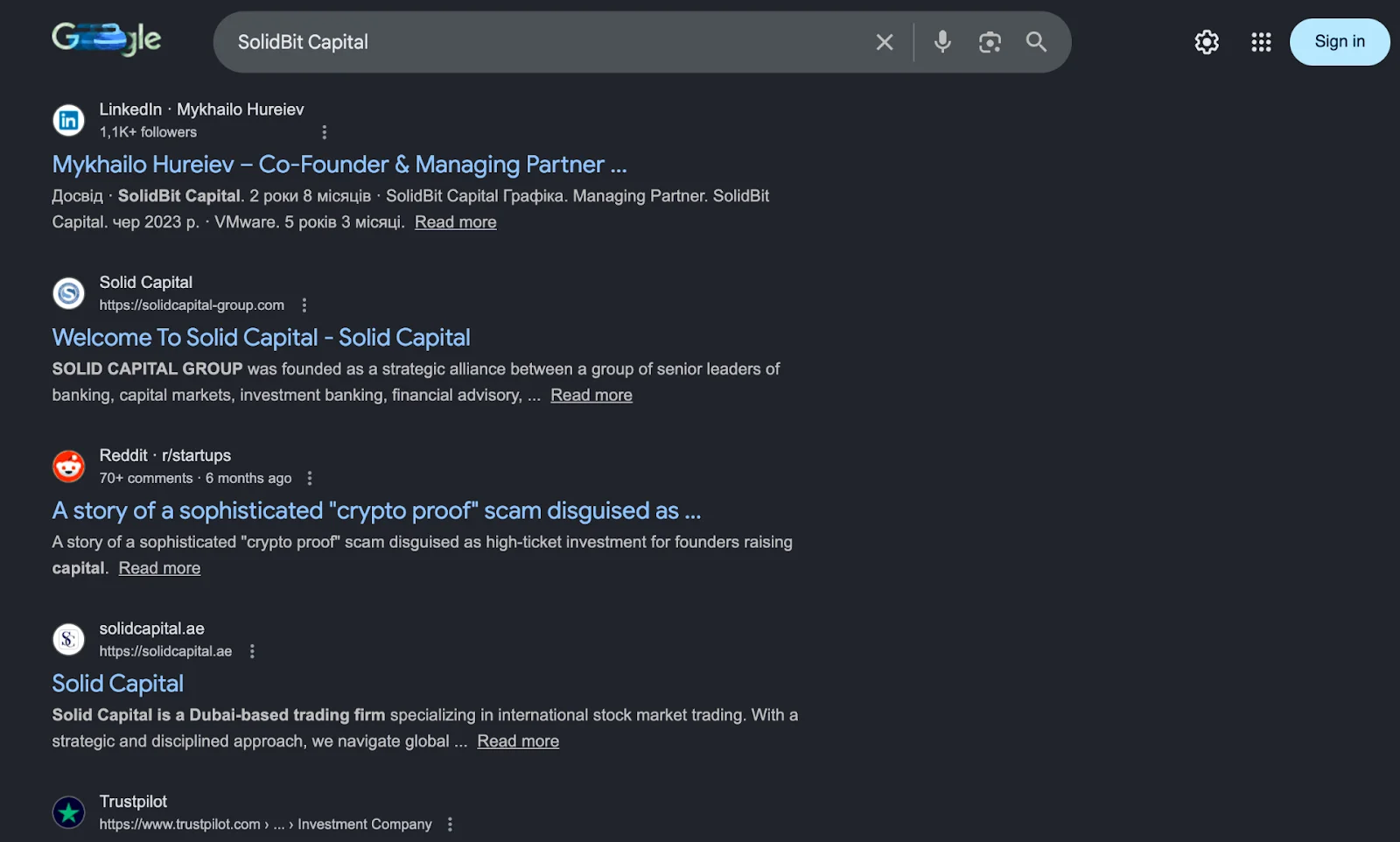 A screenshot of more search results of SolidBit Capital.