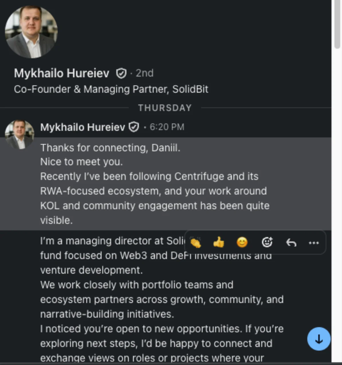 A screenshot showing an example of a fake recruitment scam.