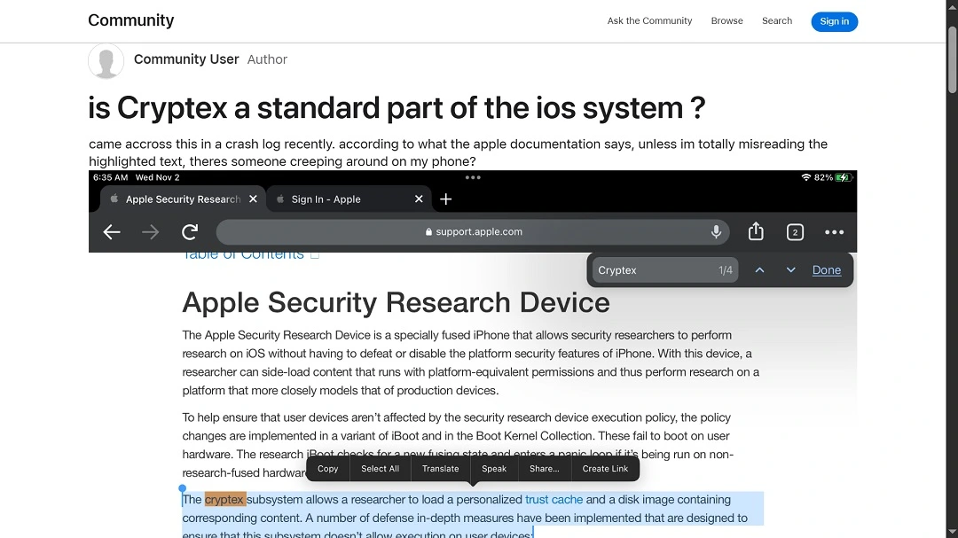 Another Apple user trying to understand a cryptex is posting his case on the Apple Community site.