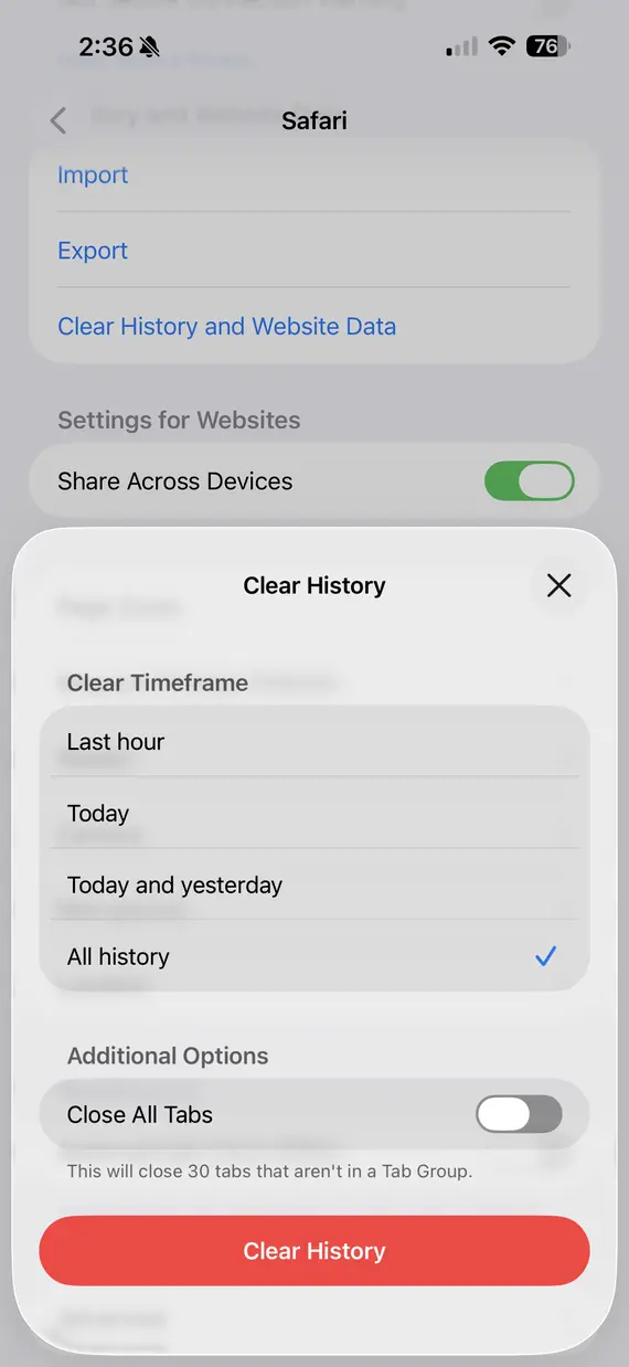 Clear History on iPhone