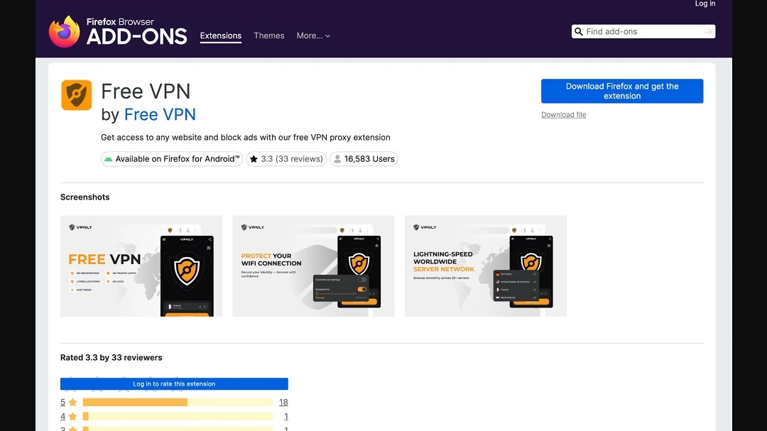 Free VPN on the Firefox Browser Extension store, a GhostPoster campaign. Screenshot shared by Koi.