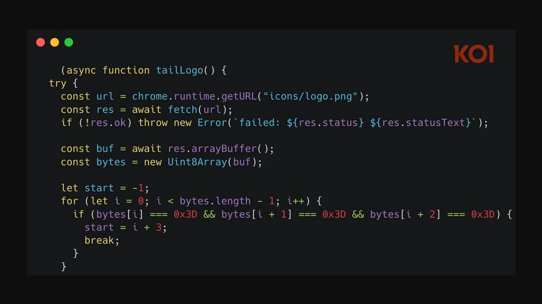 Koi shared the code they found hidden in the logo PNG file.