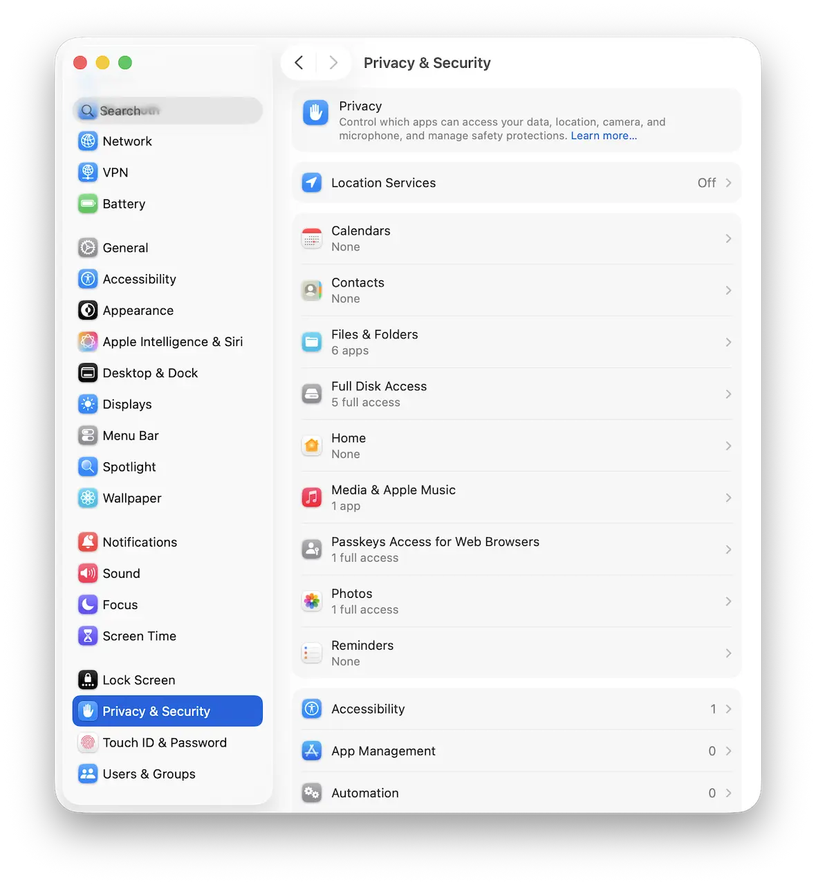Privacy settings in macOS