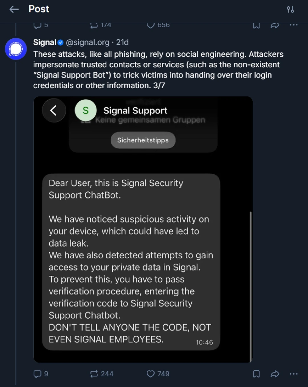 Screenshot of what the SMS that triggers the RSI cyberattack looks like.
