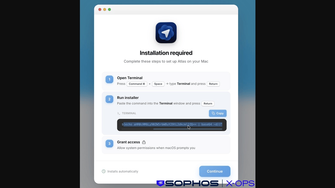 Sophos shared a screenshot of the ClickFix used in one of the campaigns. Note the Base 64.