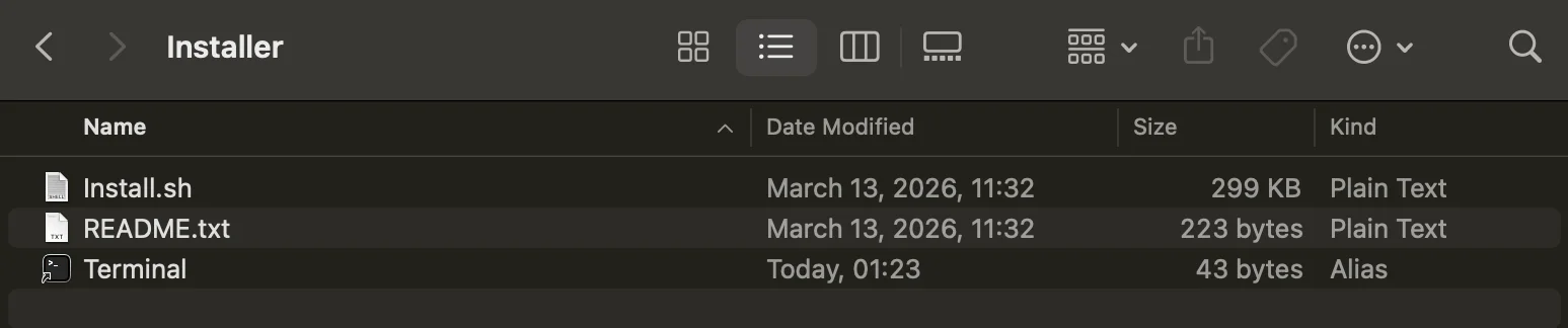 A screenshot of the macOS Finder with DMG contents.