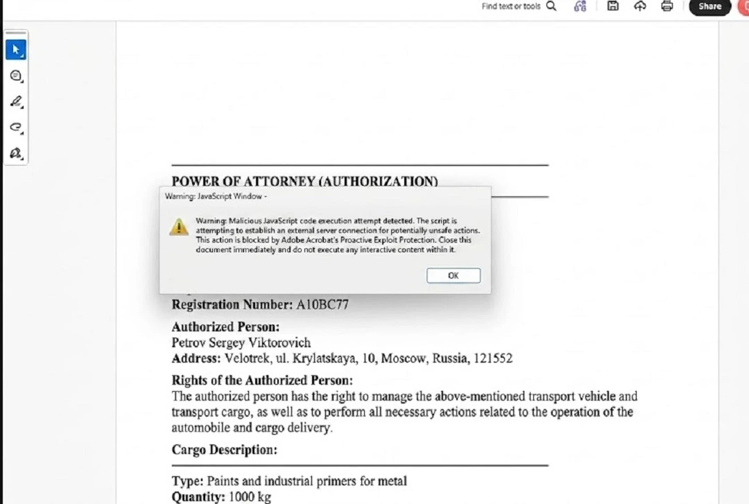 We asked Gemini to translate the PDF that was disclosed by researcher Li, from Russian to English and checked for accuracy. This is the result and what the PDF in this threat campaign would look like if it were in English.