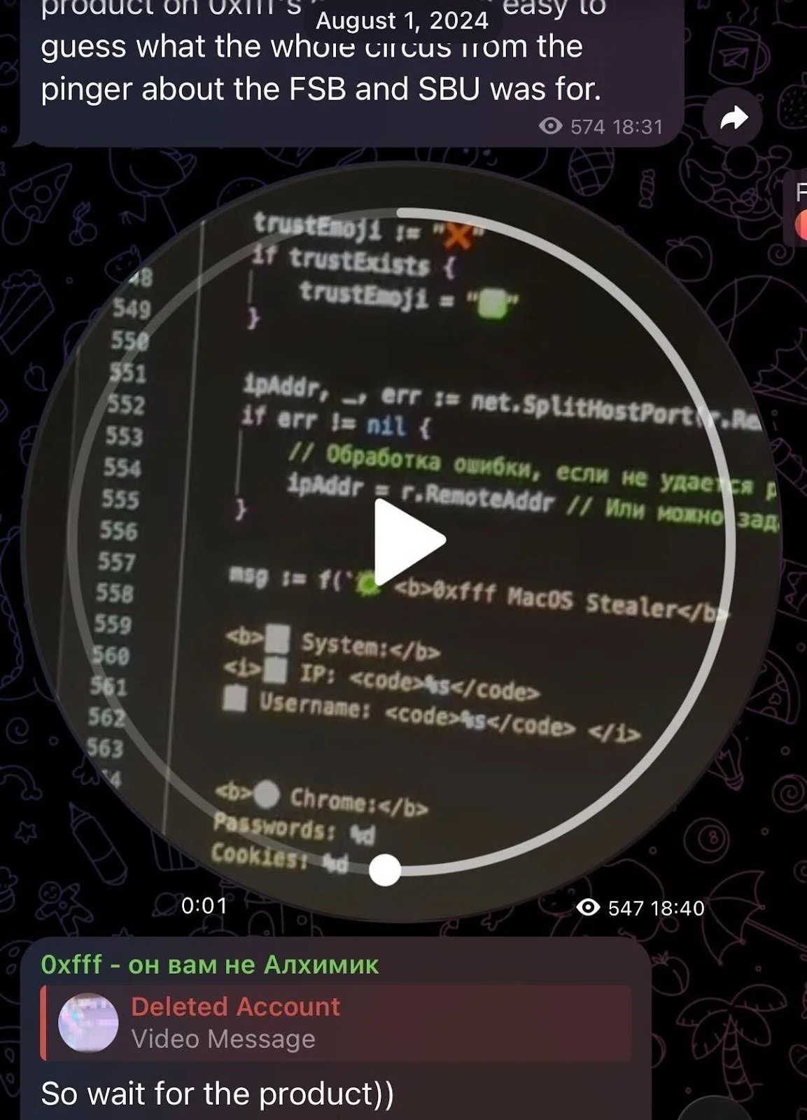 A screenshot of the video shared on Telegram.