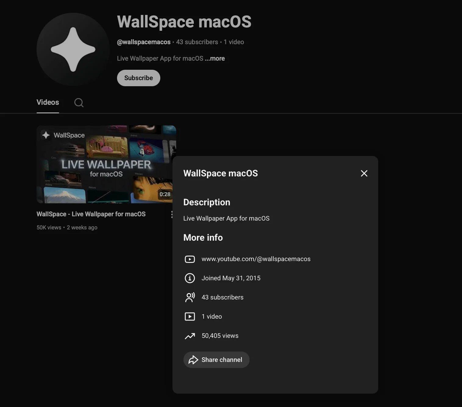 A screenshot of YouTube channel info.