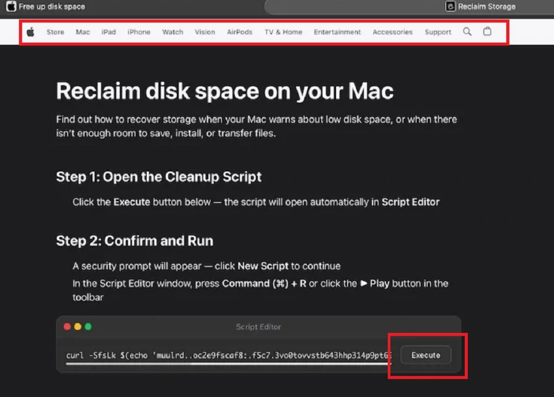 A screenshot of the ClickFix instructions users saw on the fake site.