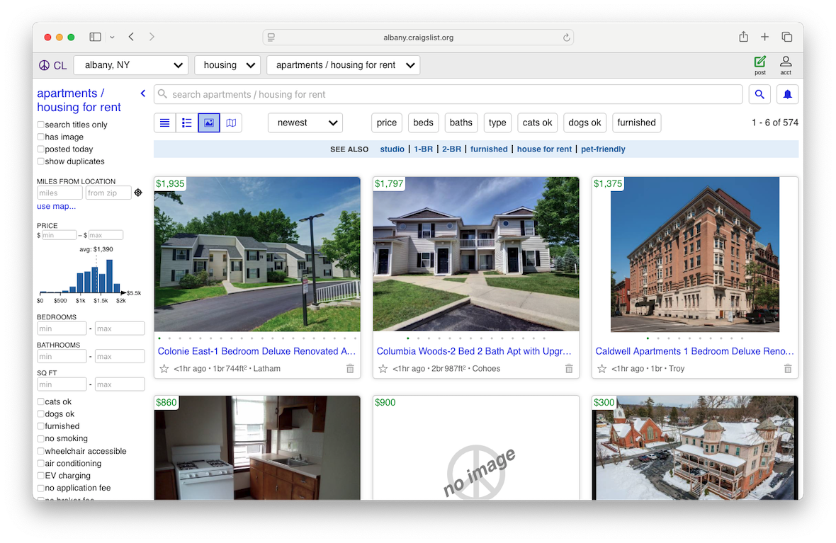 Craigslist-rentals screenshot