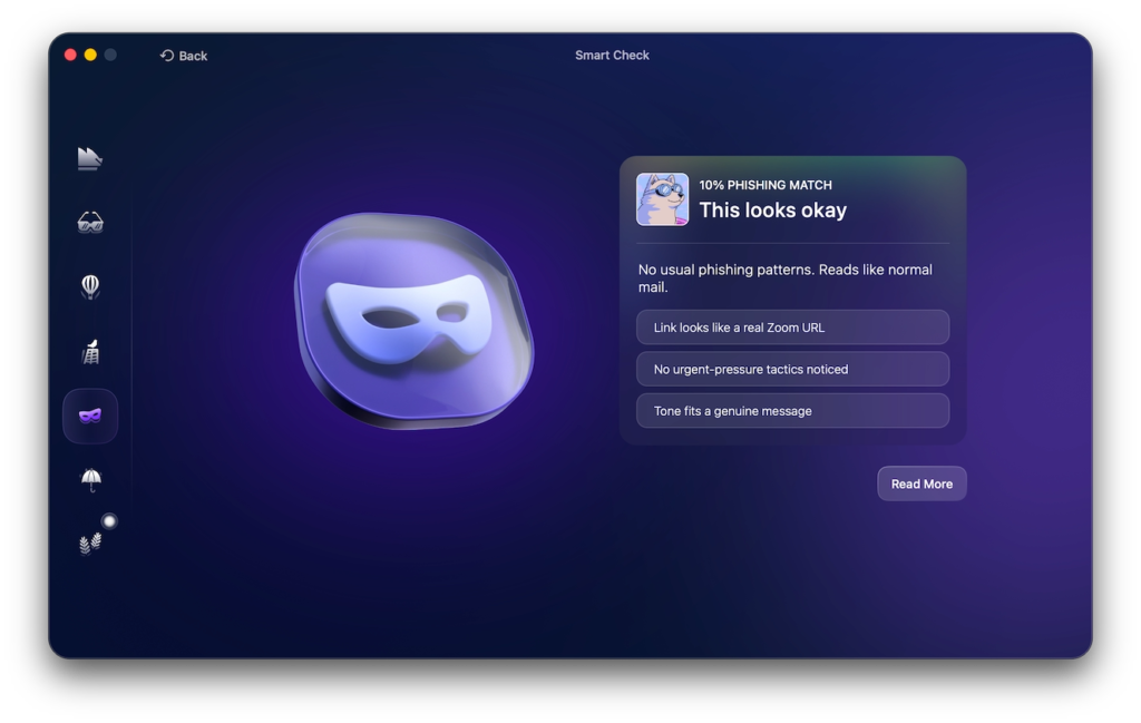 Screenshot of Moonlock, Moonlock Scam Detector real