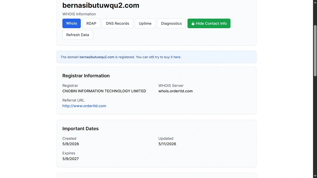 A screenshot showing information on one of the sites used in the new MacSync campaigns.