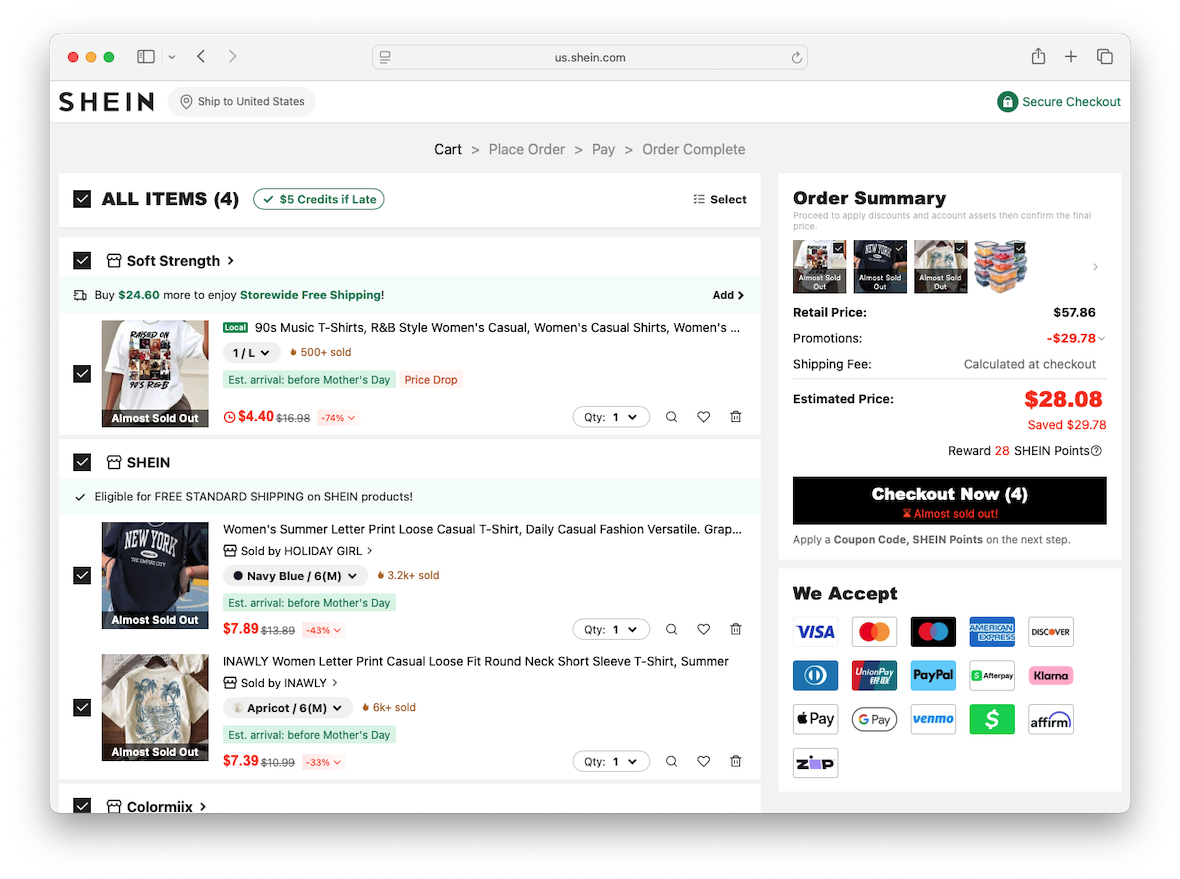 Shein-cart screenshot
