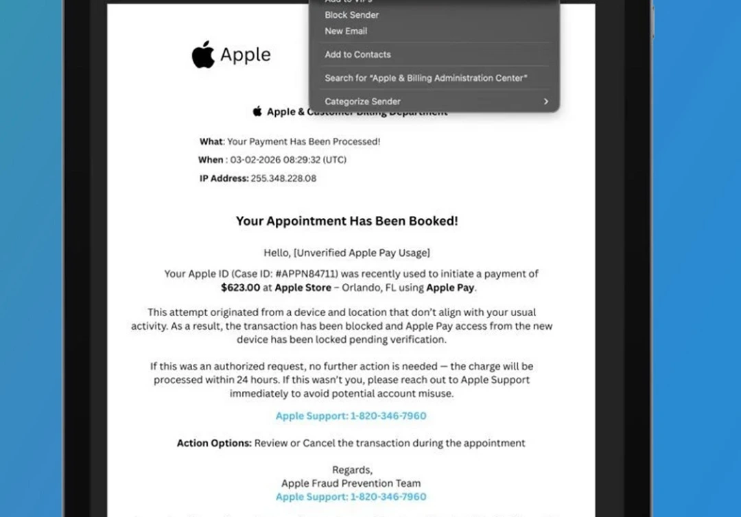 Screenshot showing an example of an Apple Pay scam.