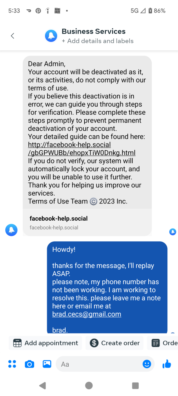 Facebook Messenger scam.