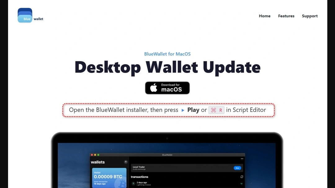 Malwarebytes shared the screenshot of the fake Blue Wallet site that distributed macOS malware.
