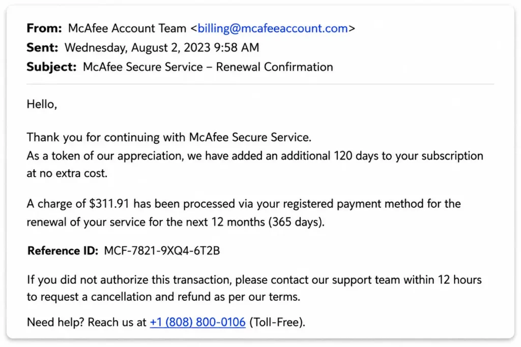 McAfee Scam Email