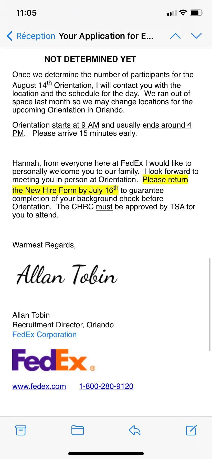 A screenshot of a FedEx job scam, featuring forged trademark branding.