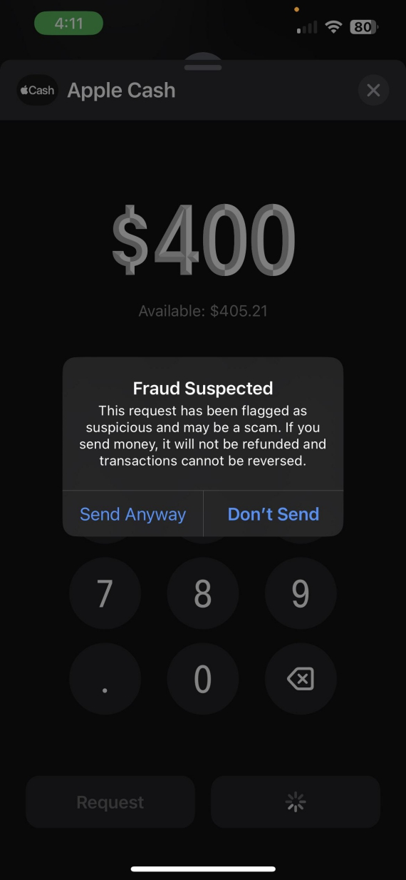 "Fraud Suspected" warning message.