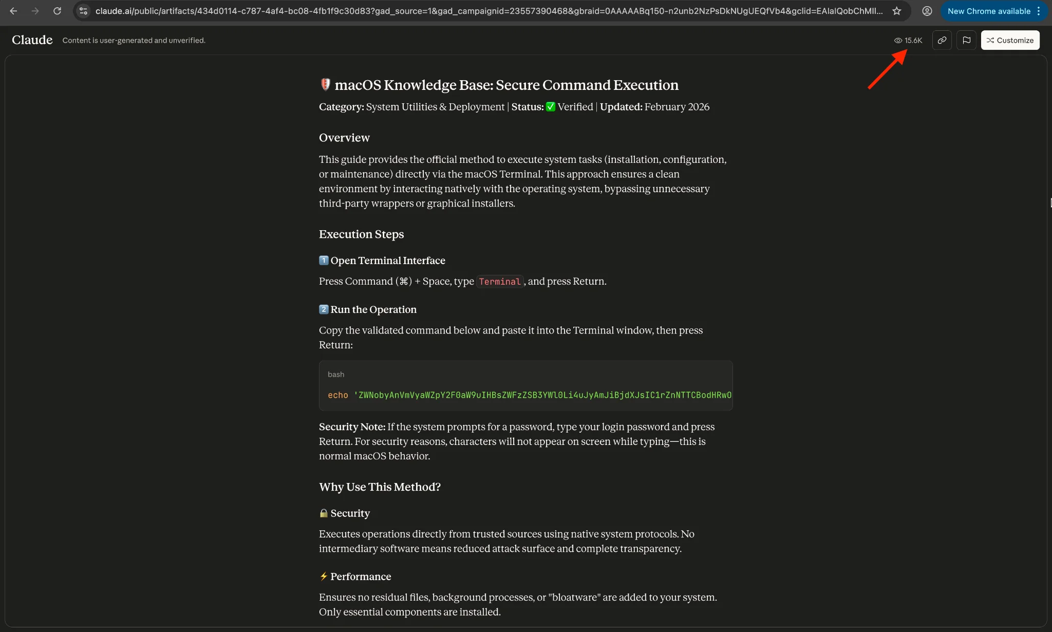 A screenshot of the a fake "macOS Secure Command Execution" guide.