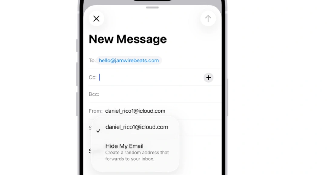 Apple official support image shows Hide My Email in action.