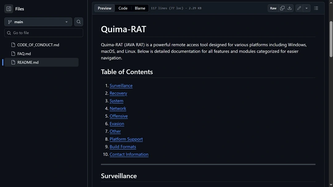 Screenshot of Quima advertised on GitHub.