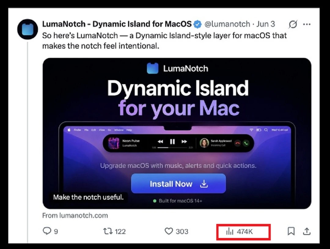 A screenshot of the second ad, also for a fake Dynamic Island app, with 454K+ views.