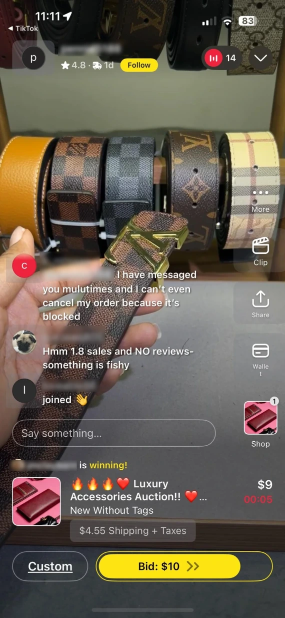 Counterfeit goods on TikTok Live.