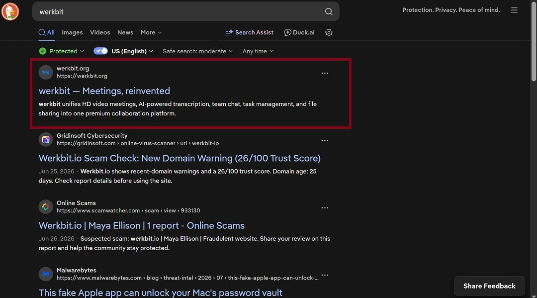 A screenshot of CrashStealer sites listed in search results.