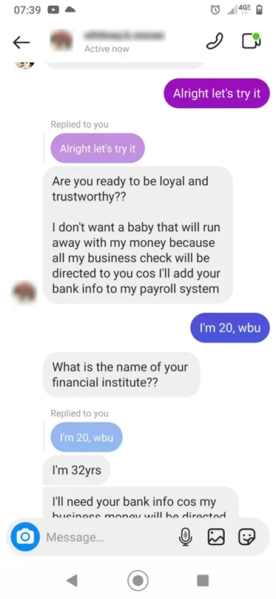 Sugar baby scam on Instagram.