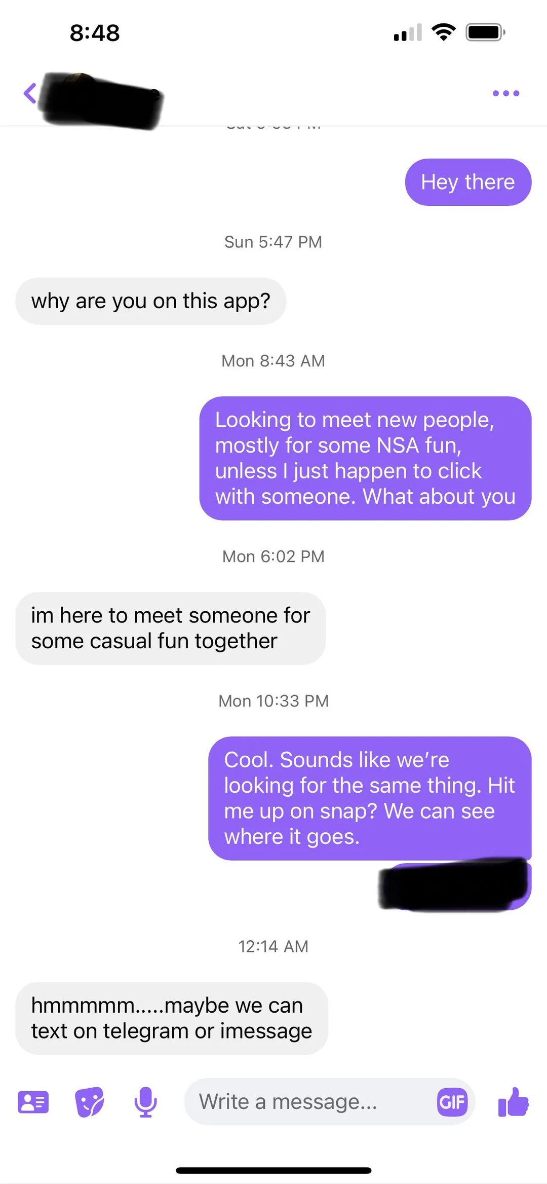 Tinder messages to switch to Telegram