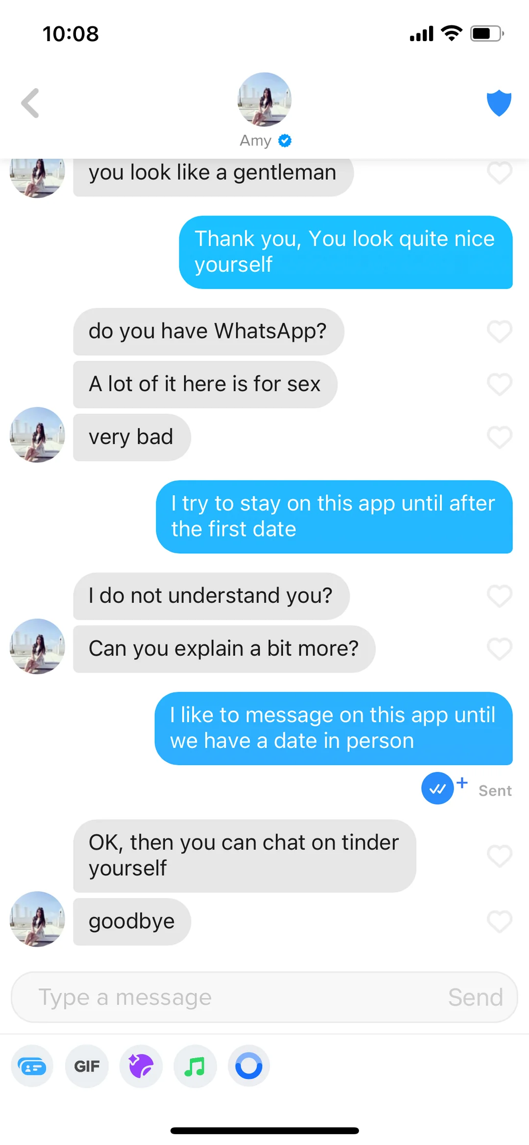 Tinder message to switch to WhatsApp