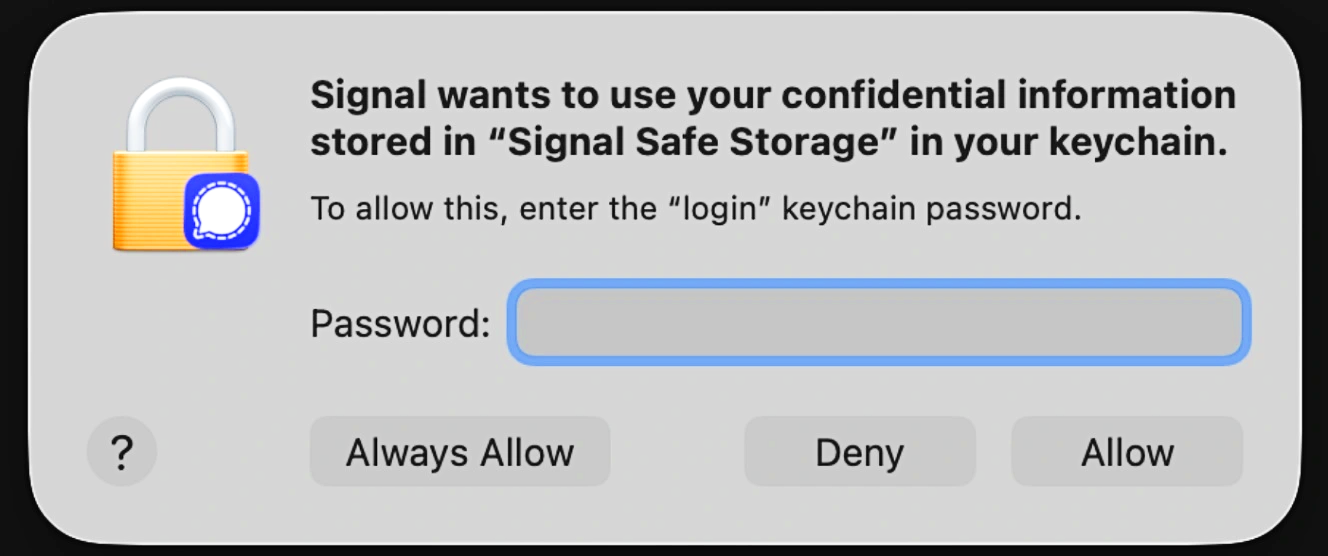 Mysk screenshot of a fake keychain password request.