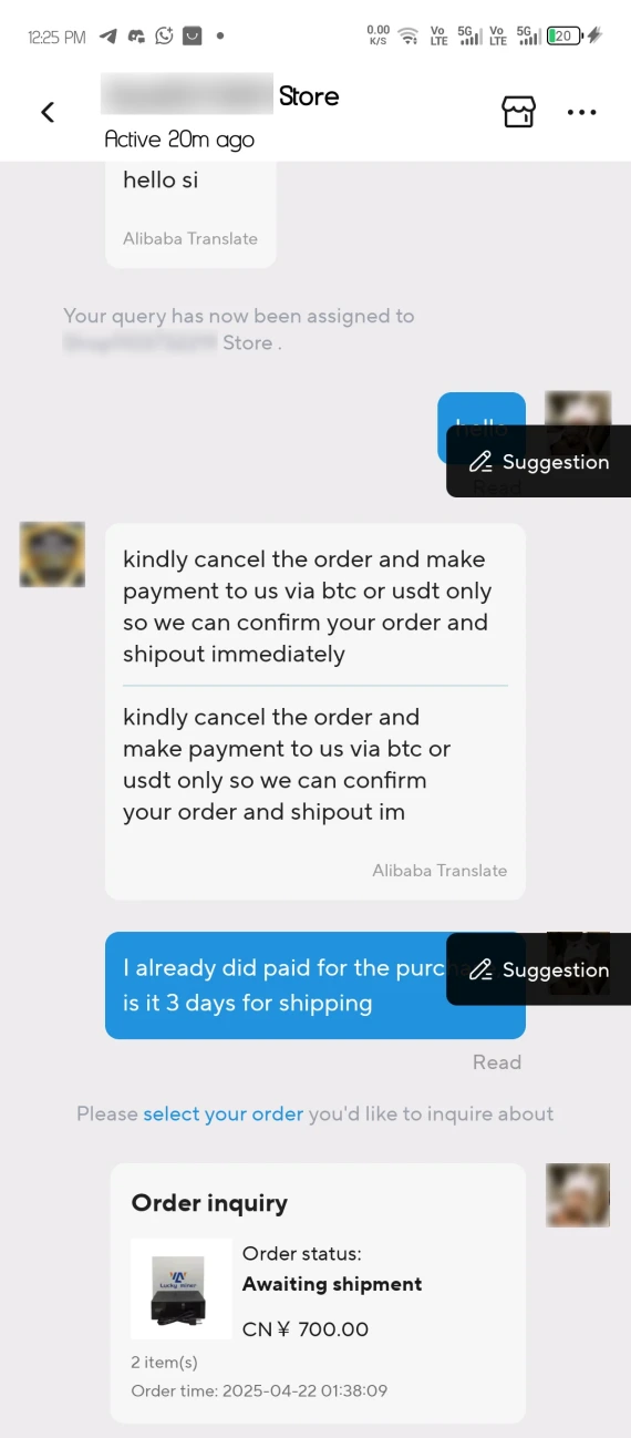 AliExpress off platform payment scam.