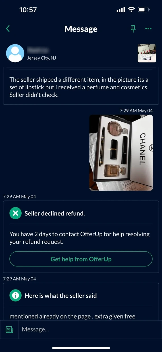 Different item shipped OfferUp scam.