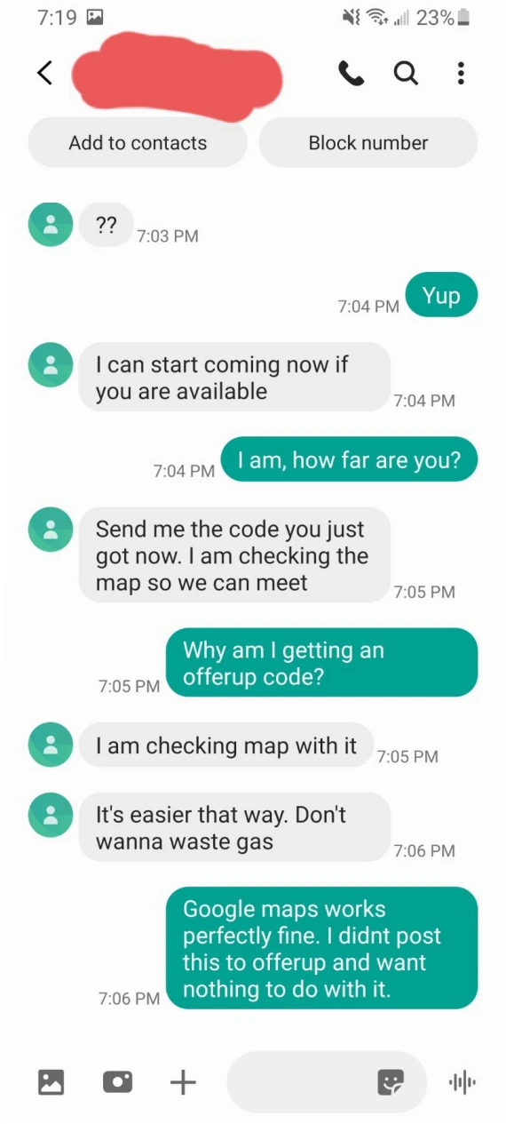 OfferUp verification code scam.