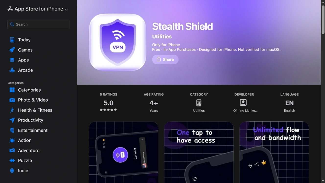 Stealth Shield on the official Apple App Store.