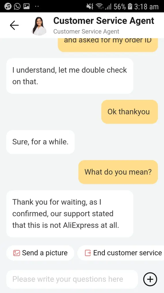 AliExpress fake customer support scam