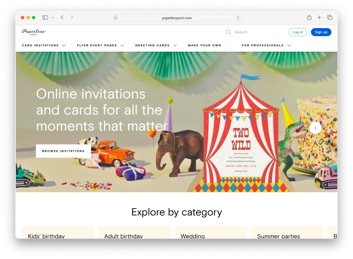 A Paperless Post website screenshot.
