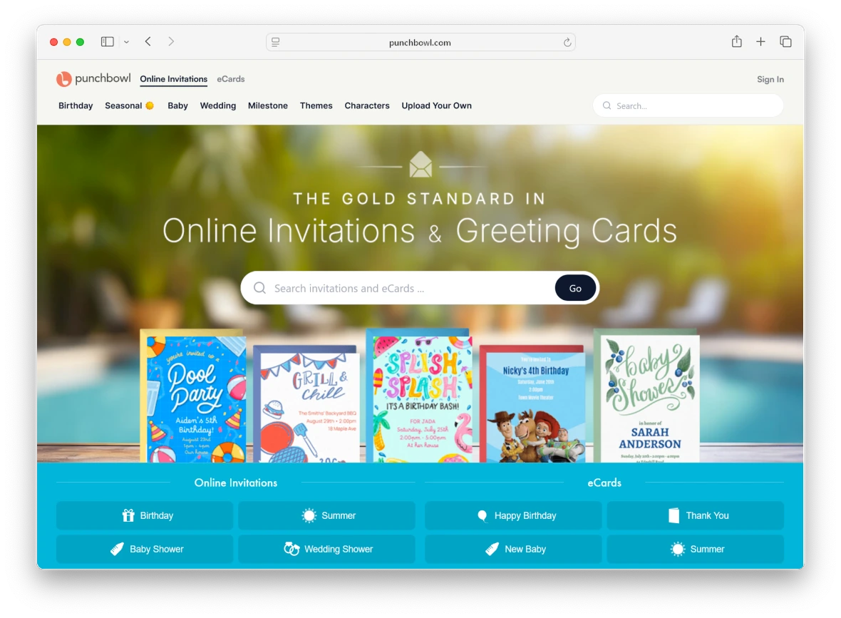 Punchbowl website screenshot.