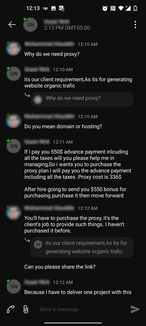 Upwork payment scam.